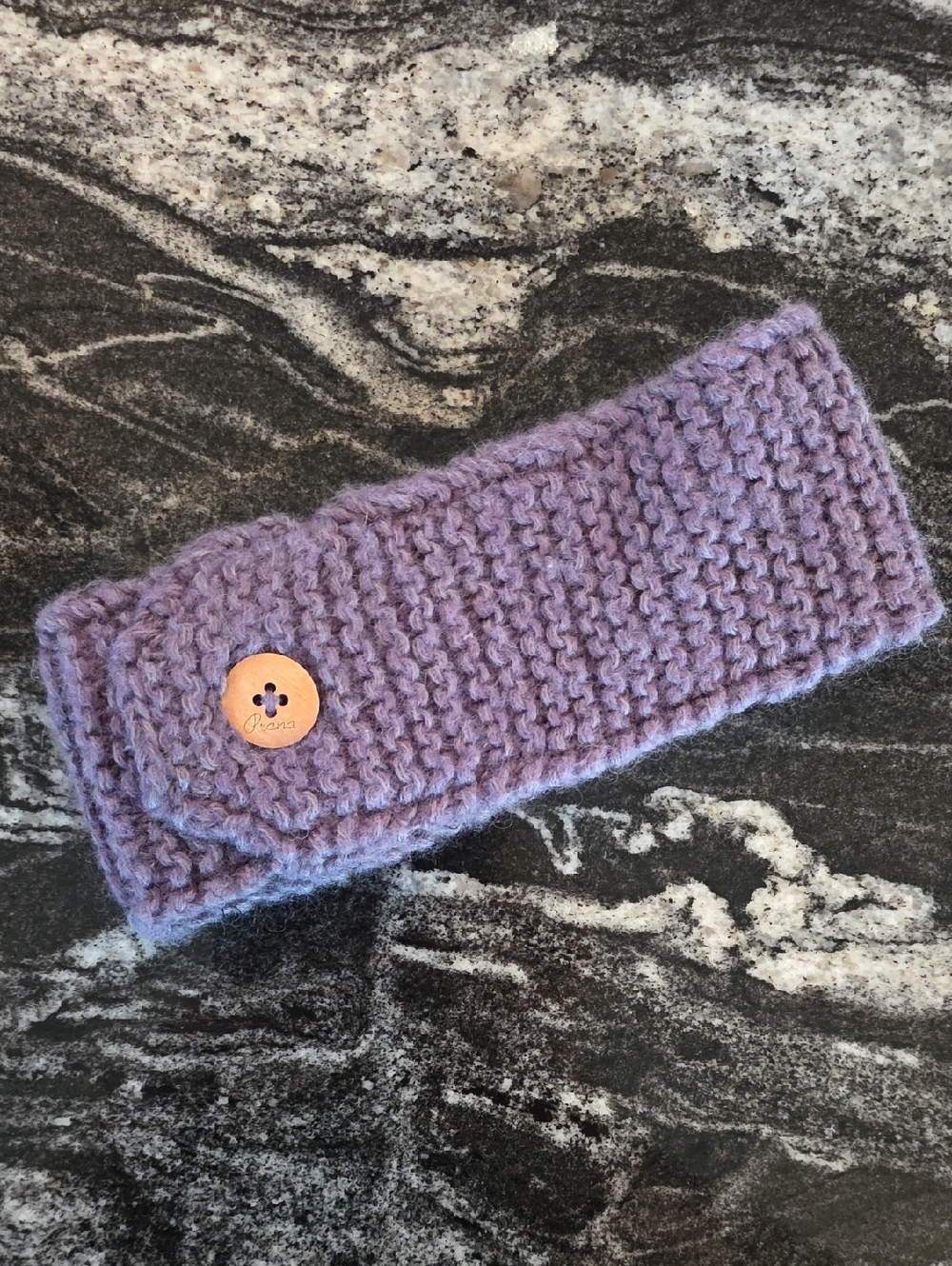 Prana Chunky Knit Headband with Button - Dark Purple